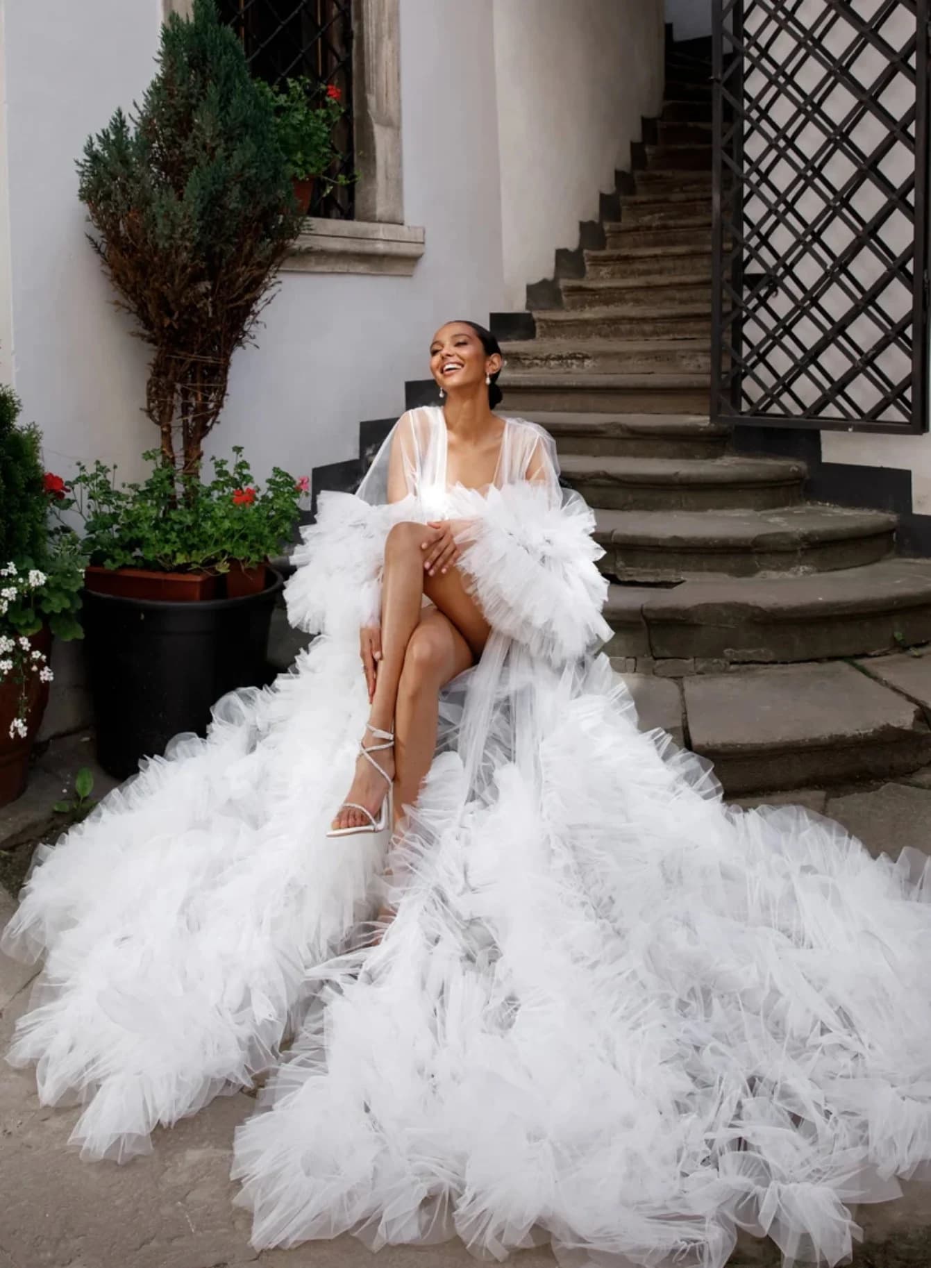 Robe de Mariée Sexy en Tulle, Peignoir Maxi Personnalisé, Comprenant un Costume de Batterie, Lingeri