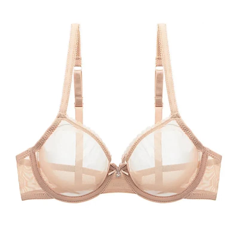 Nouveau soutien-gorge en dentelle maille transparente Sexy 3/4 tasse arc Ultra-mince romantique voir