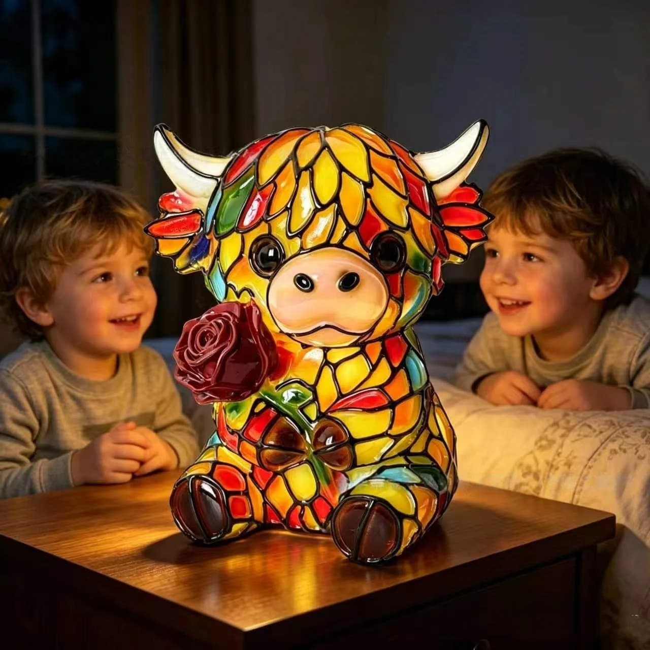 Lampe de chevet portable LED en forme de vache des Highlands, figurine en résine, avec câble USB de 