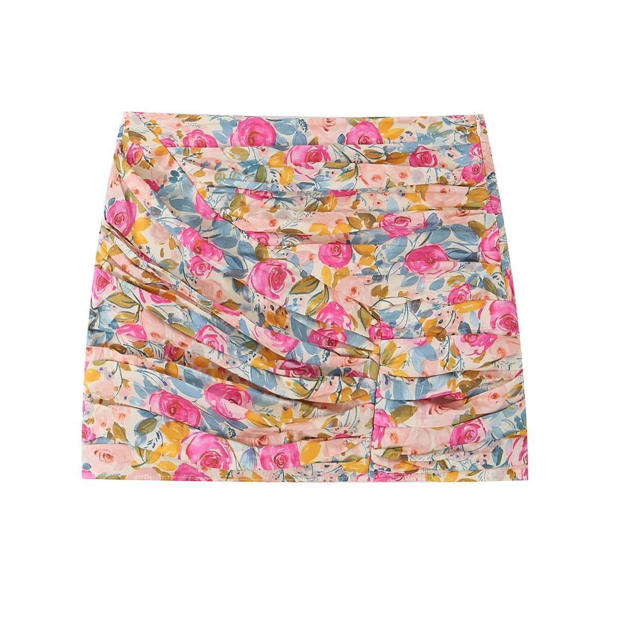 YENKYE Nouvelle jupe courte drapée à imprimé floral pour femme 2026, taille haute, moulante, sexy, d