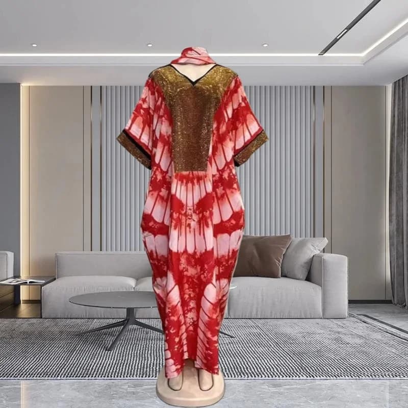 Robe caftan Afro pour femmes, manches longues, épaules dénudées, grande taille, détail de franges, v