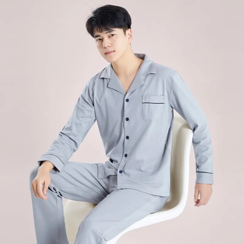 Ensemble de pyjamas en coton pour hommes, pyjamas chauds à boutons, vêtements de nuit en coton doux 