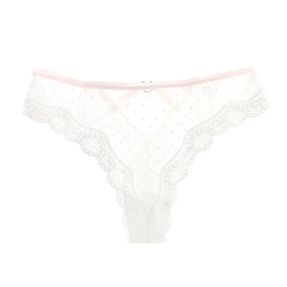 Culotte string transparente en dentelle à taille basse pour femme, motif points ajourés