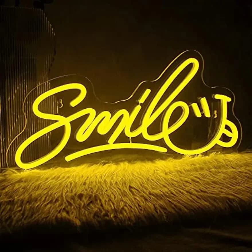Sourire enseigne au néon pour décoration murale jaune Led néon pour mignon décor de chambre preppy d