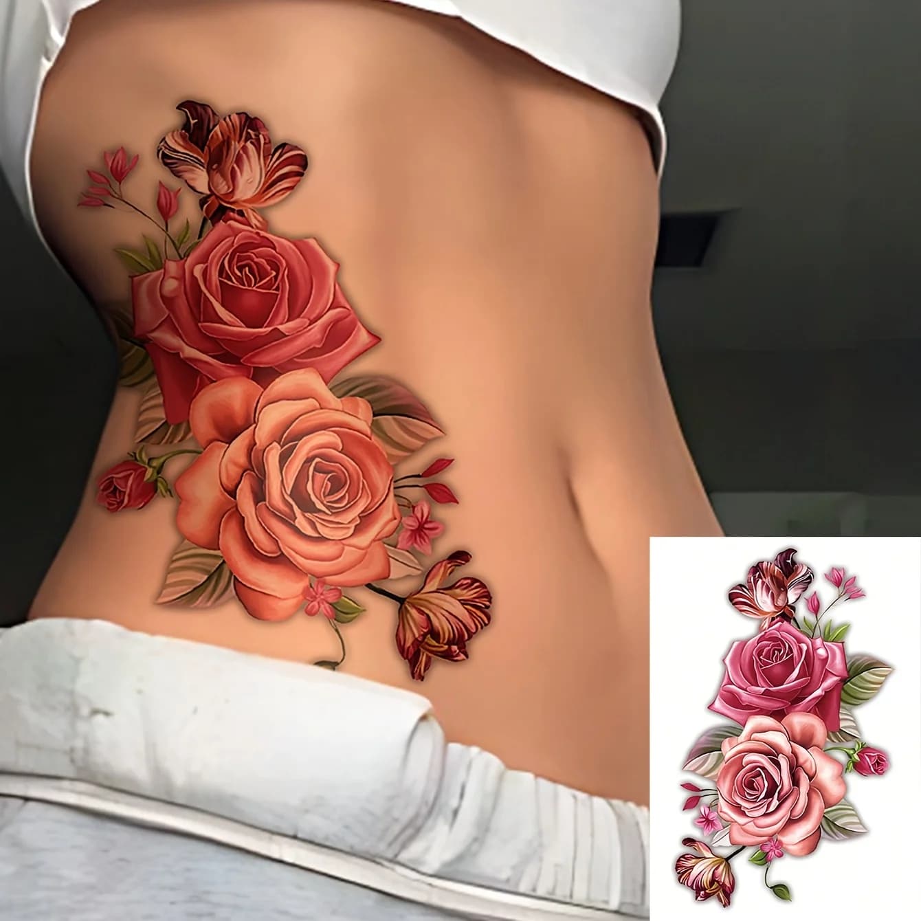 Autocollants de tatouage temporaire, grande taille, pour femmes et filles, motif romantique de fleur
