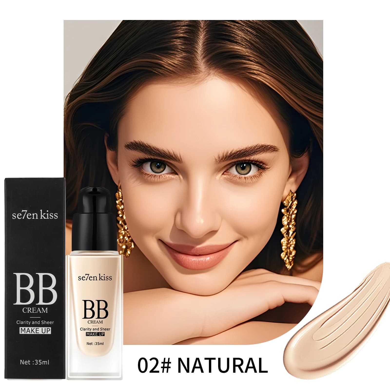 Crème BB légère et imperméable, formule longue durée, rafraîchissante et confortable, créant un look