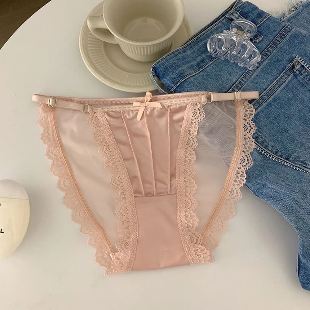 Culotte rétro en Satin de soie glacée pour femmes, ceinture réglable, dentelle Pure Desire, maille S
