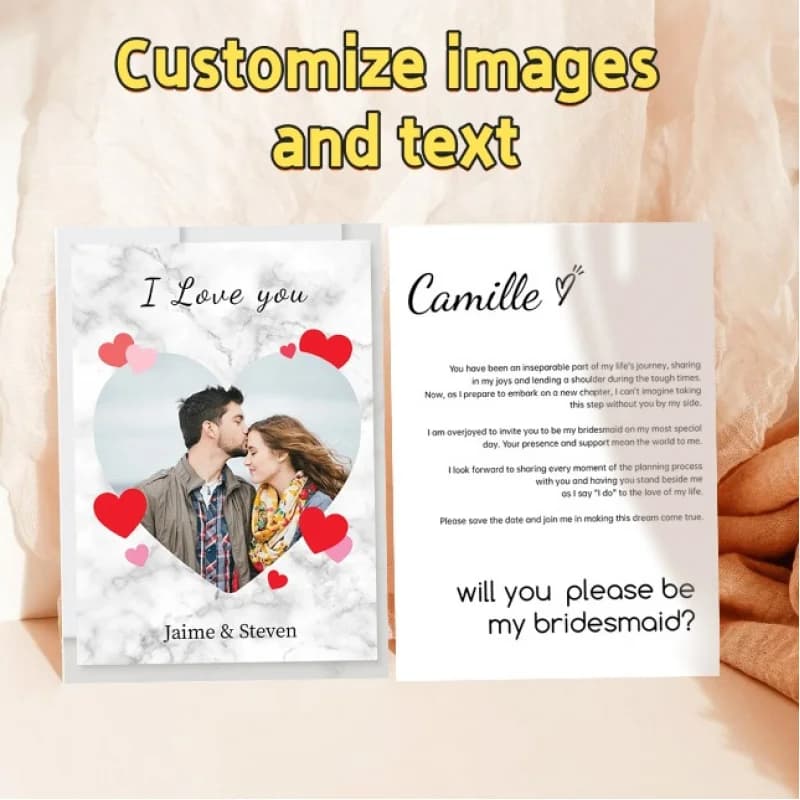 Cartes de vœux personnalisées avec images et texte, avec inscription personnalisée 'JE T'AIME' - Par