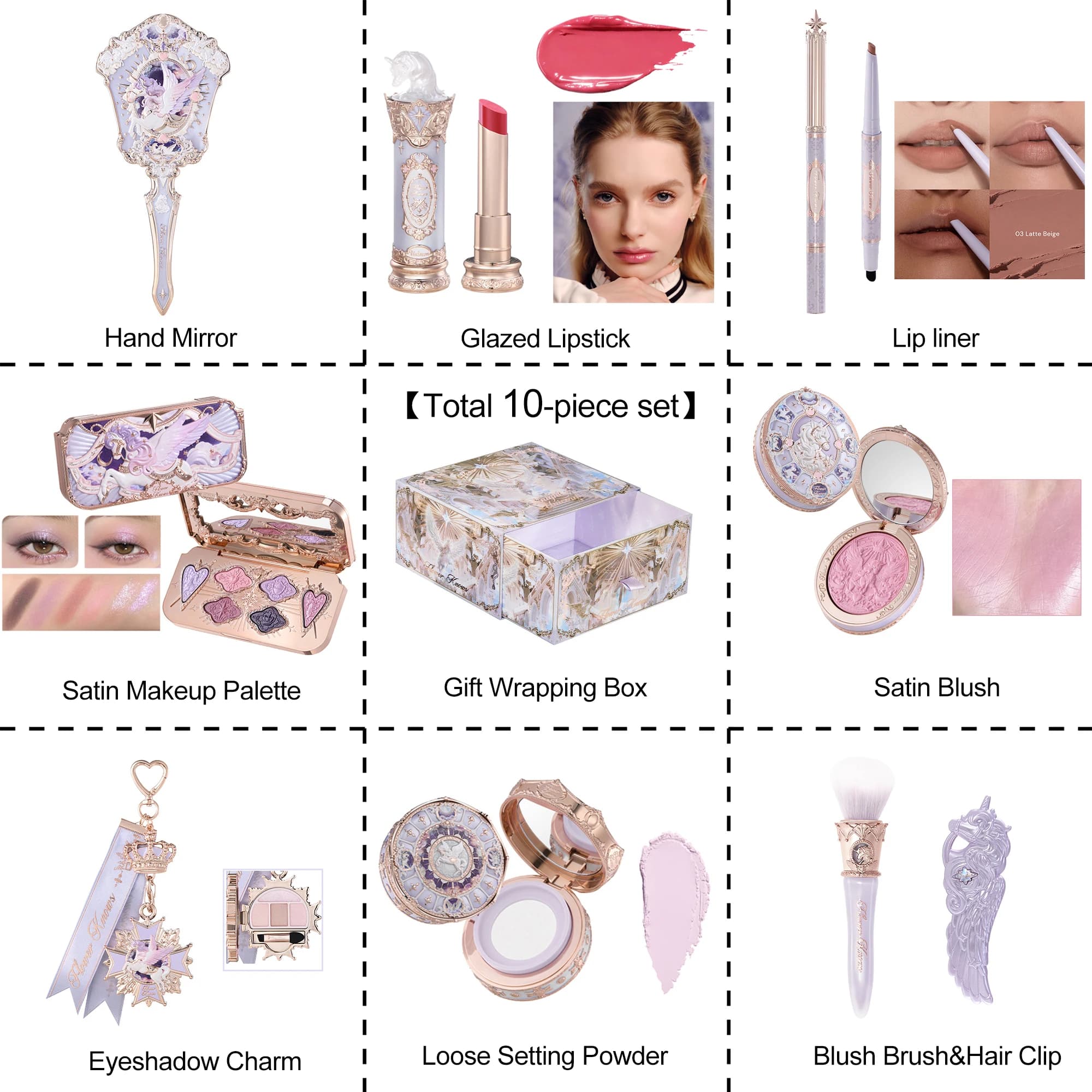 Flower Knows Coffret Maquillage Knight Unicorn Rouge à Lèvres Blush Poudre Fixatrice Boîte Starlight