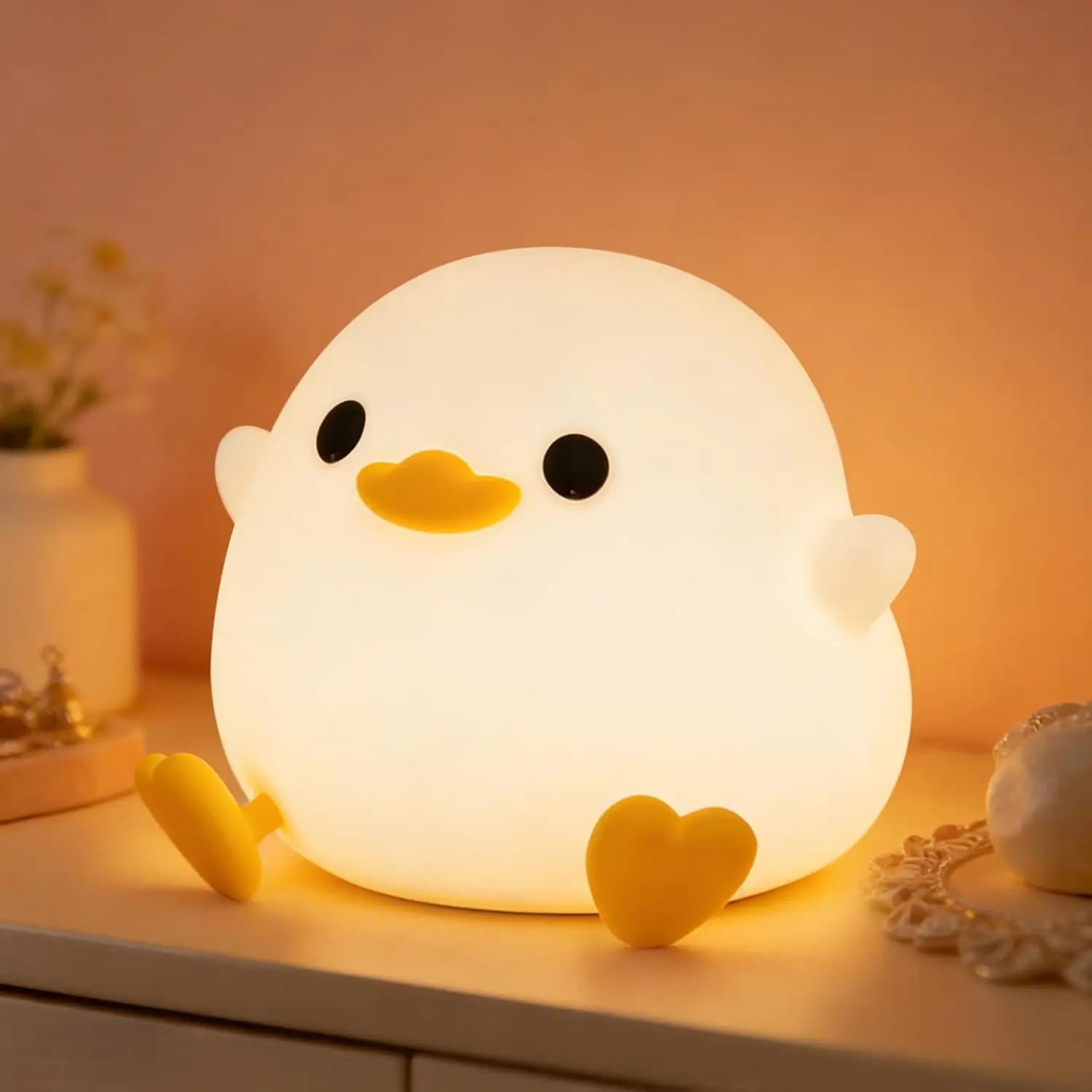 Veilleuse Canard Mignon DoDo, Lampe Canard en Silicone Souple, Veilleuse de Chevet à Intensité Régla