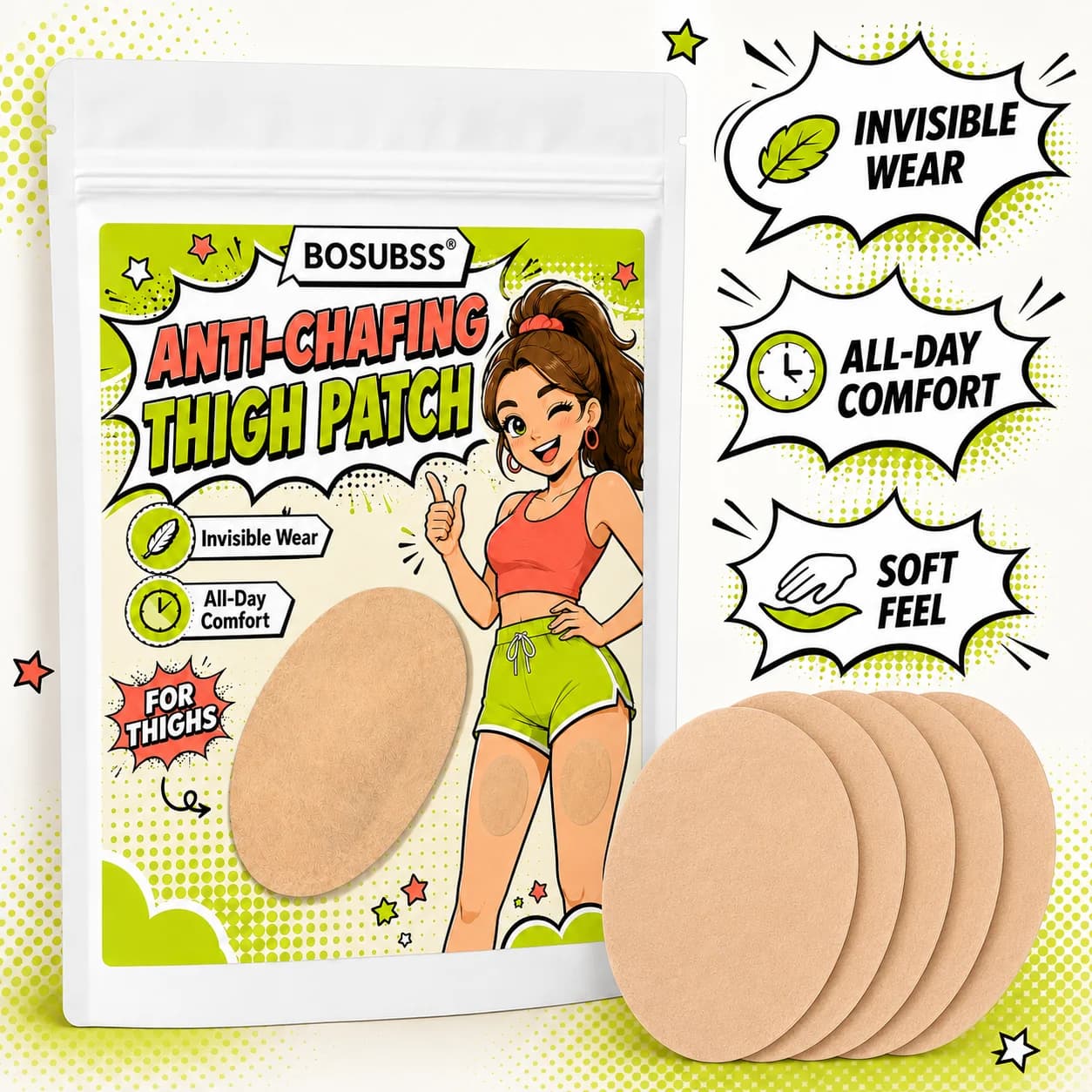 10 Bandes Anti-Frottement Invisibles pour Cuisses, Patchs Transparents Doux Anti-Friction pour Femme
