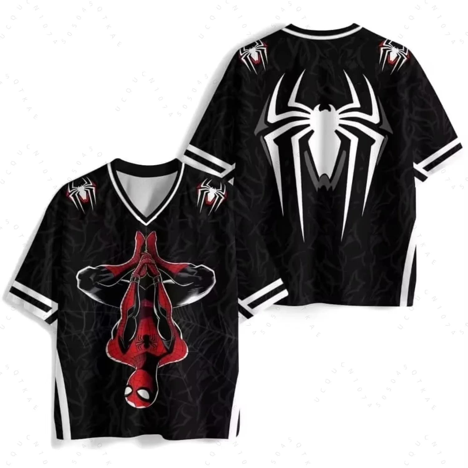 Maillot de sport Spider-Man imprimé en 3D, t-shirts à col en V pour hommes, femmes, enfants, tenues 