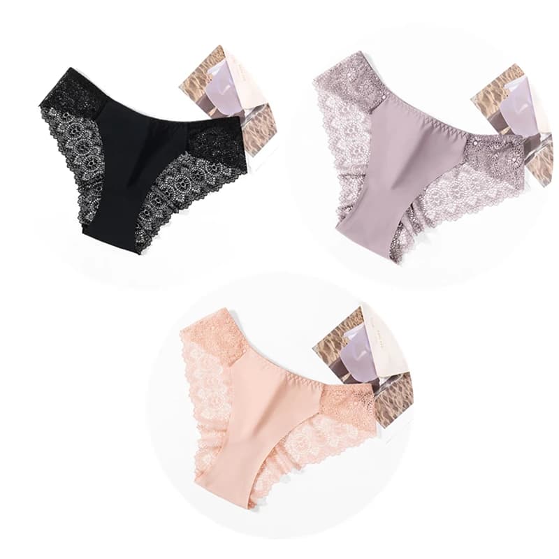 TrowBridge 3 pièces/ensemble doux femmes culottes soie Satin sous-vêtements dentelle Sexy Lingerie f