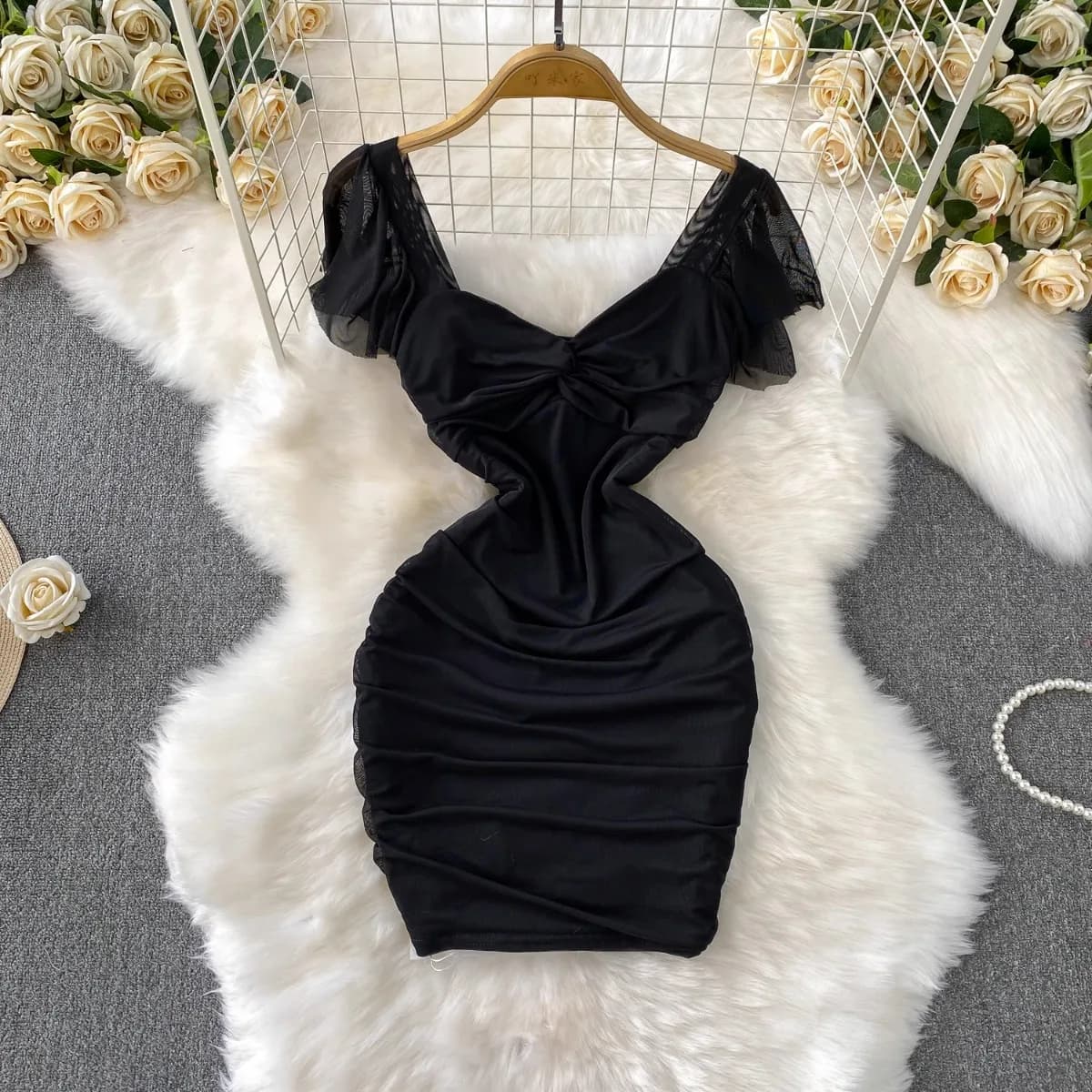 Foamlina – Mini robe Sexy à col carré pour filles, coupe petite, en maille ombrée, taille cintrée, a