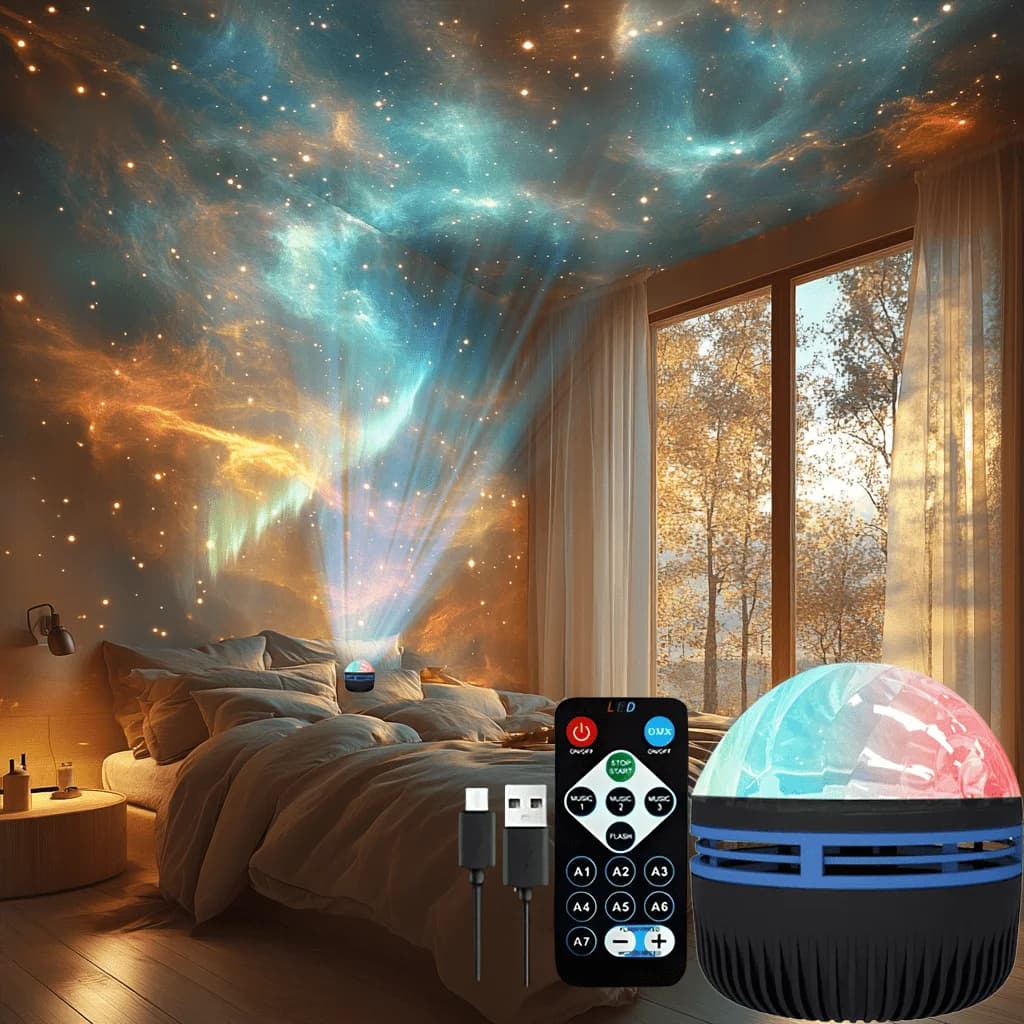 Veilleuse LED 7 couleurs ciel étoilé projecteur lumière aurore du nord lumière ambiante avec télécom