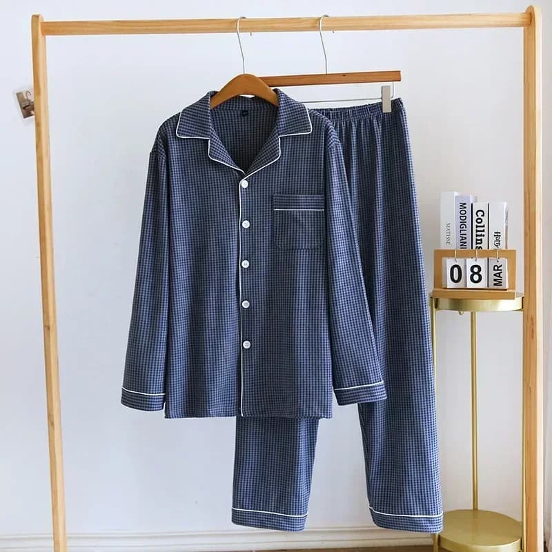 Ensemble pyjama décontracté pour hommes, col rabattu, hauts et pantalons, à la mode, épais, vêtement