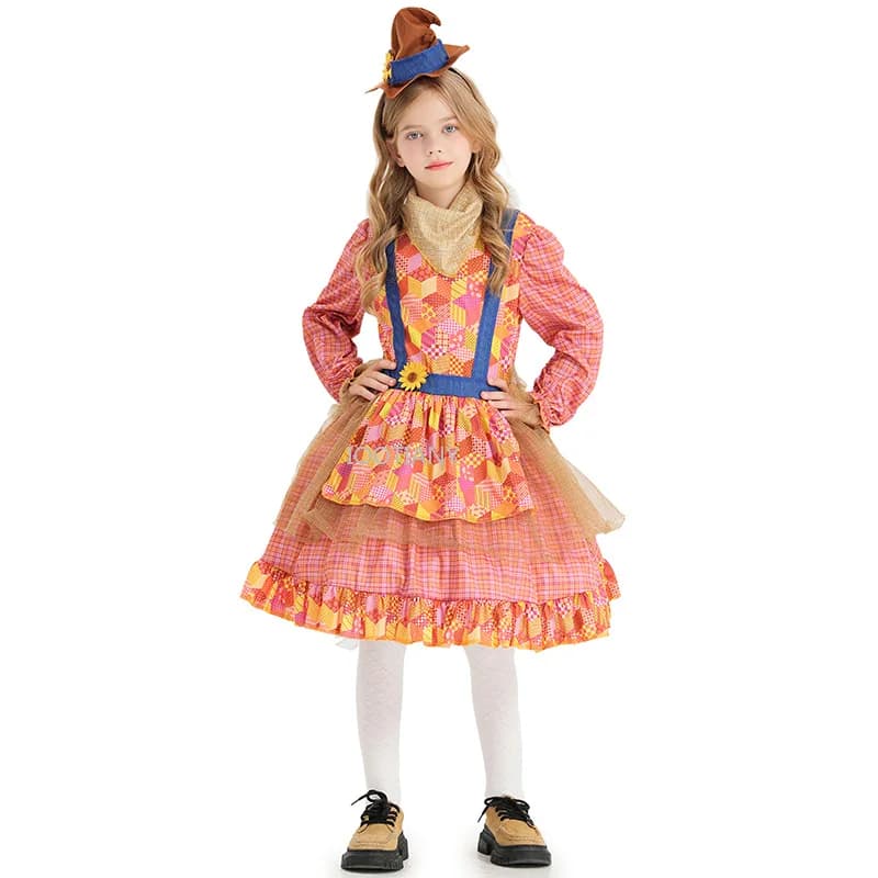 Robes d'Épouvantail d'Halloween pour Enfants, Costumes de Cosplay d'Épouvantail pour Filles, Tenues 