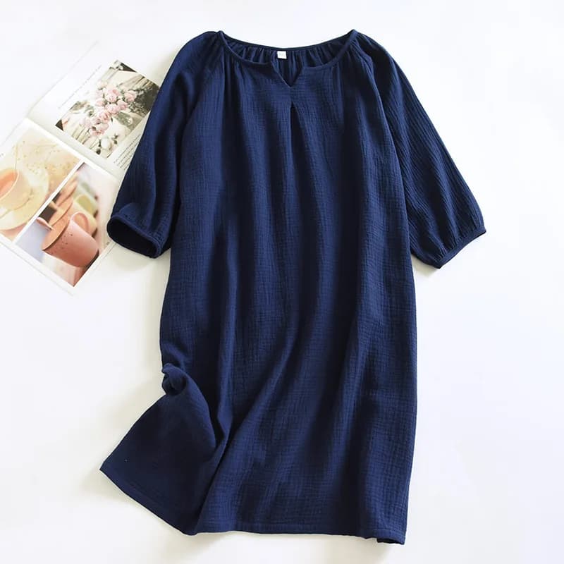 Nouvelle chemise de nuit en pur coton à manches mi-longues pour femmes, pyjama en gaze double couche