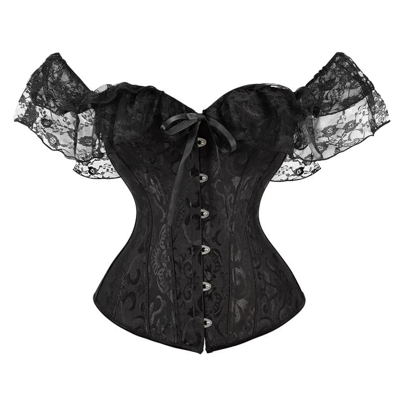Haut corset en dentelle à épaules dénudées pour femme, style vintage, jacquard floral, avec ruban, p