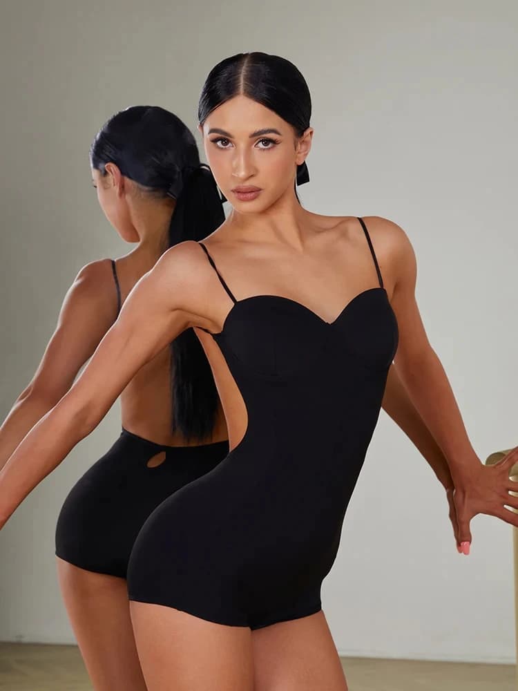 ZYM danse latine nu noir body coupe ajustée dos ouvert pratique haut d'entraînement avec soutien-gor