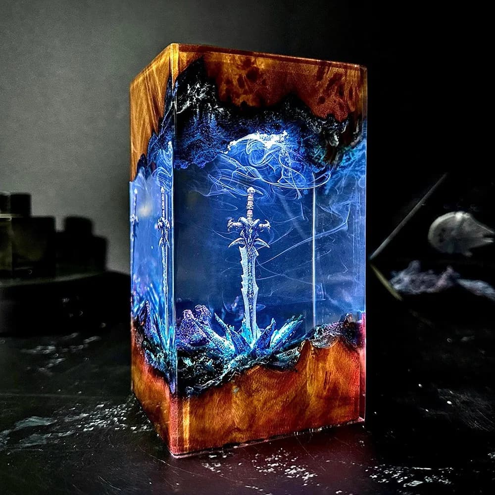 Nouvelle épée magique veilleuse bois massif résine Art lumière conception passionnés de jeu cadeau U