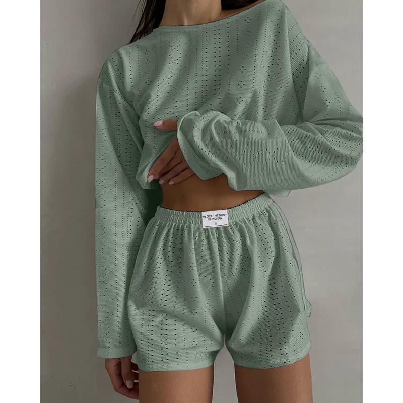 Ensemble pyjama pour femmes, vêtements de nuit, hauts à manches longues avec short, vêtements de mai