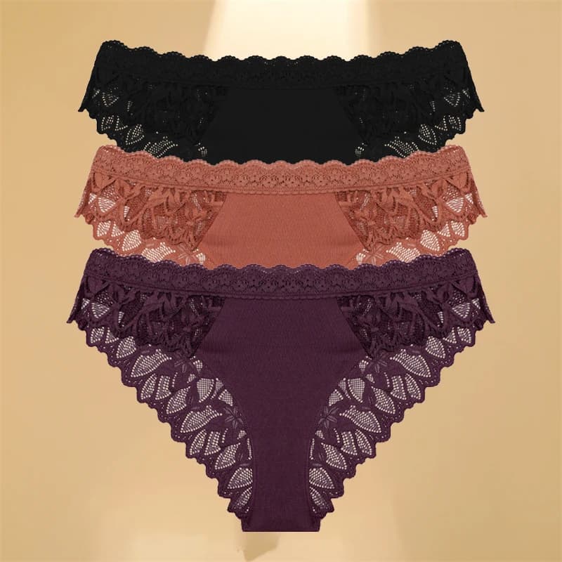 FINETOO 3 pièces dentelle évider sous-vêtements pour femmes Sexy taille basse slips floraux femme In