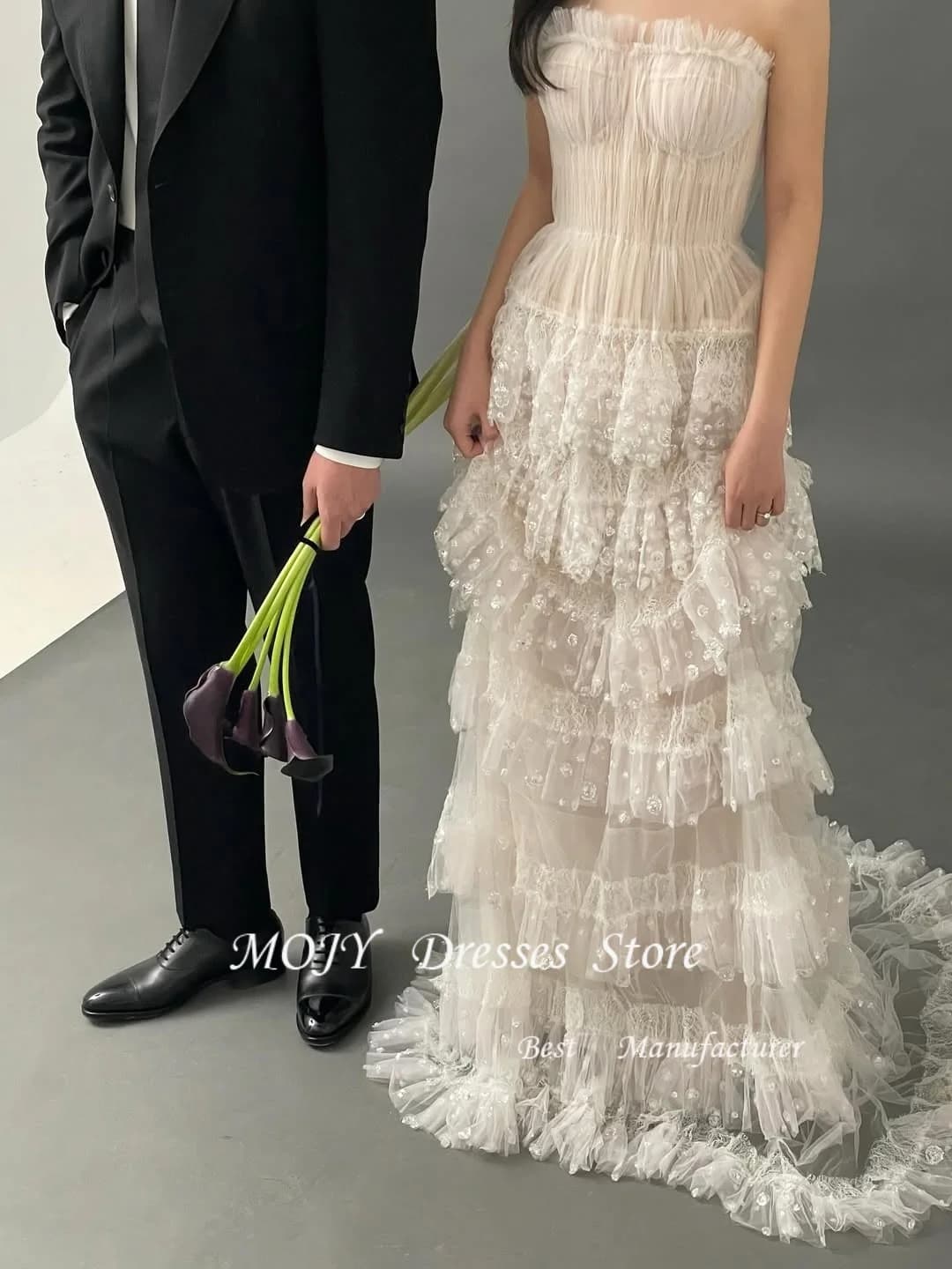 Mojy 2025 robes de mariée luxueuses robe de mariée coréenne séance Photo fleurs longueur de plancher