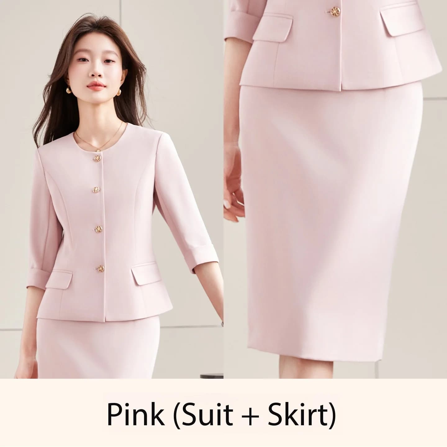 Ensemble tailleur deux pièces haut de gamme bleu marine pour femme, col rond, manches mi-longues, te