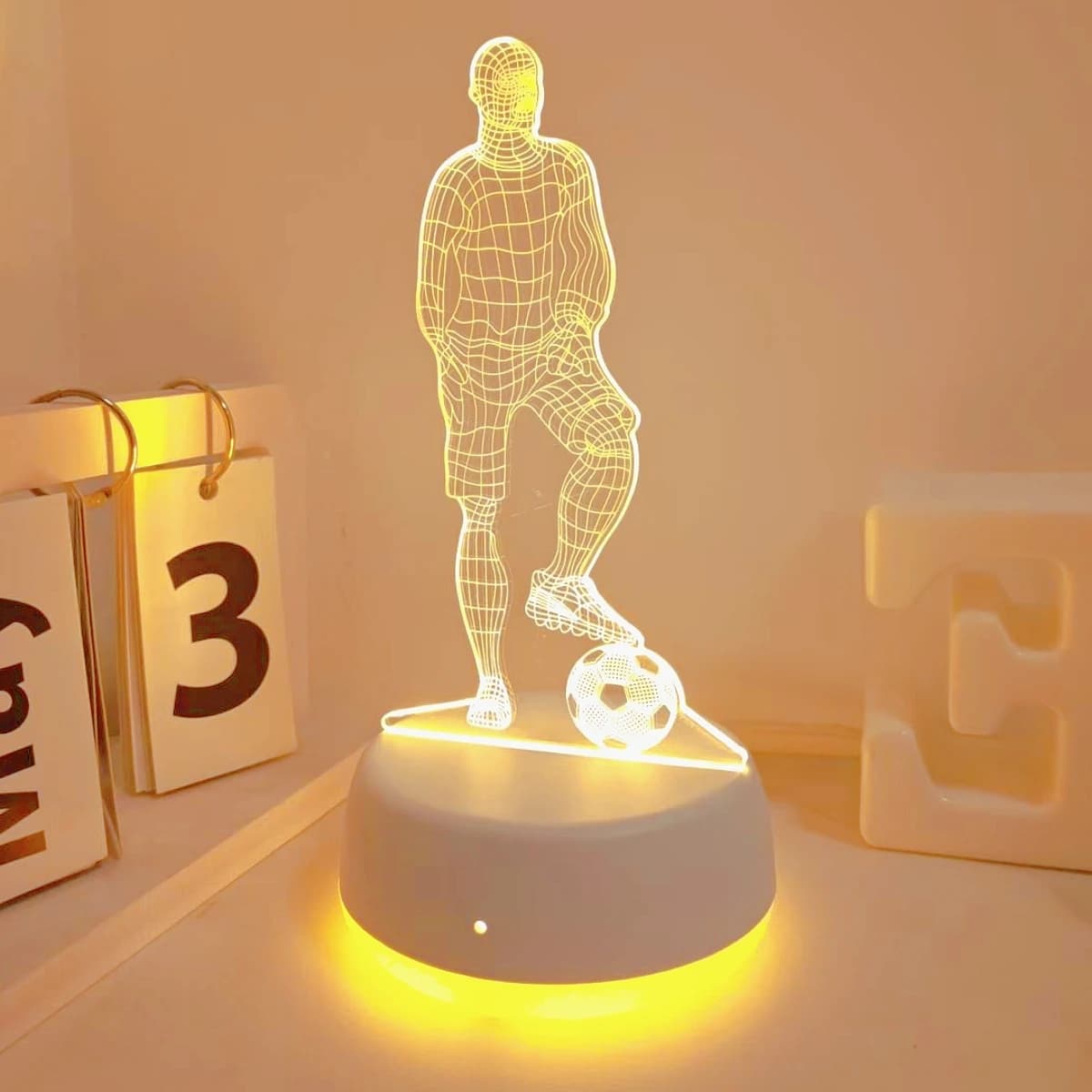 Lecteur de football USB veilleuse 3D, lumière LED monochrome, atmosphère de chambre et décoration de