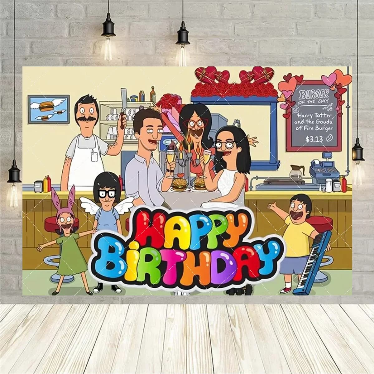 Les Bobs Burgers thème du film décor de fête d'anniversaire toile de fond fête d'anniversaire gâteau