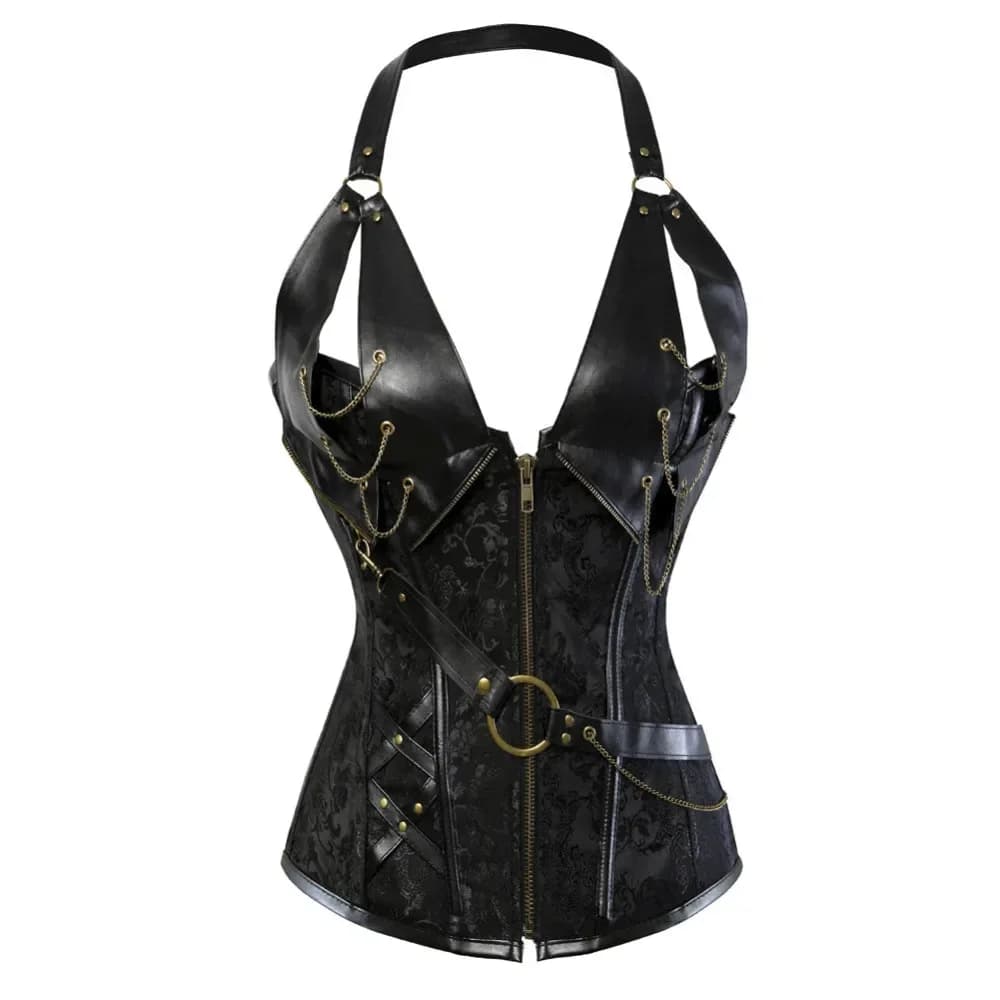 Robe Corset Pirate marron Steampunk en cuir, surbuste, haut avec jupe, grande taille, Costume Burles