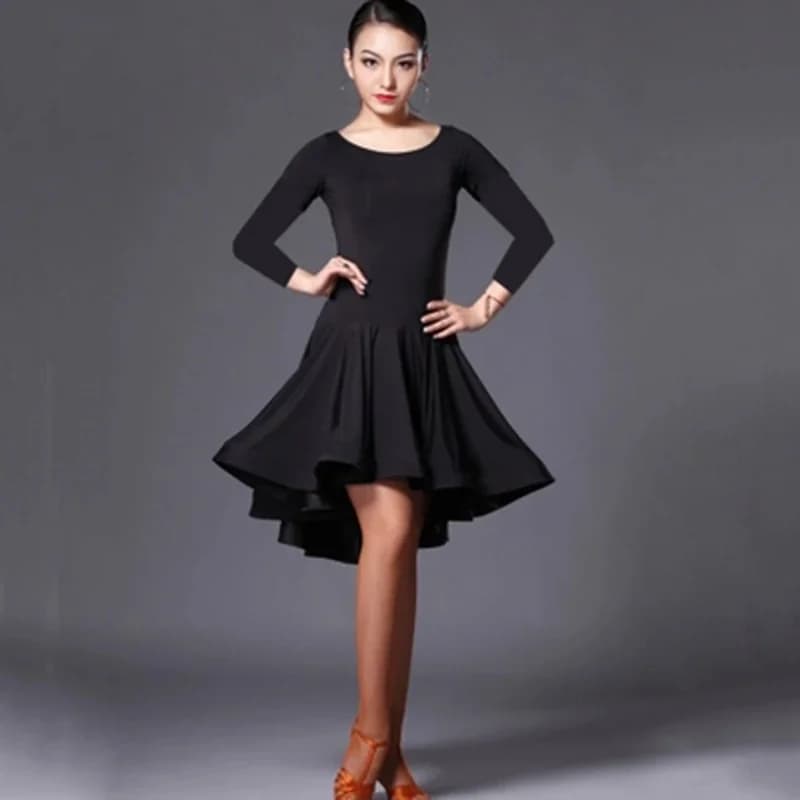 Robes de danse latine pour femmes, jupe courte à manches longues, 2 couleurs, en Spandex, pour salle