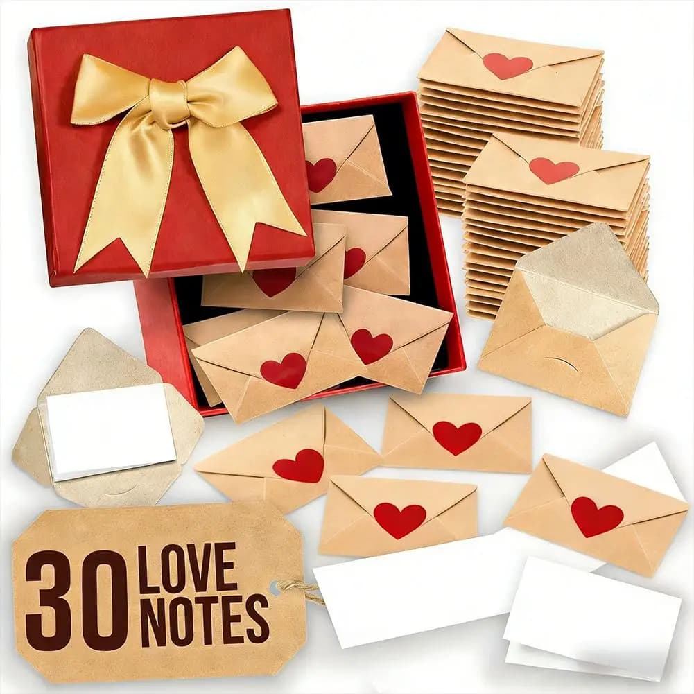 60/30 mini-enveloppes romantiques en forme de cœur, cartes vierges pour la Saint-Valentin, porte-car