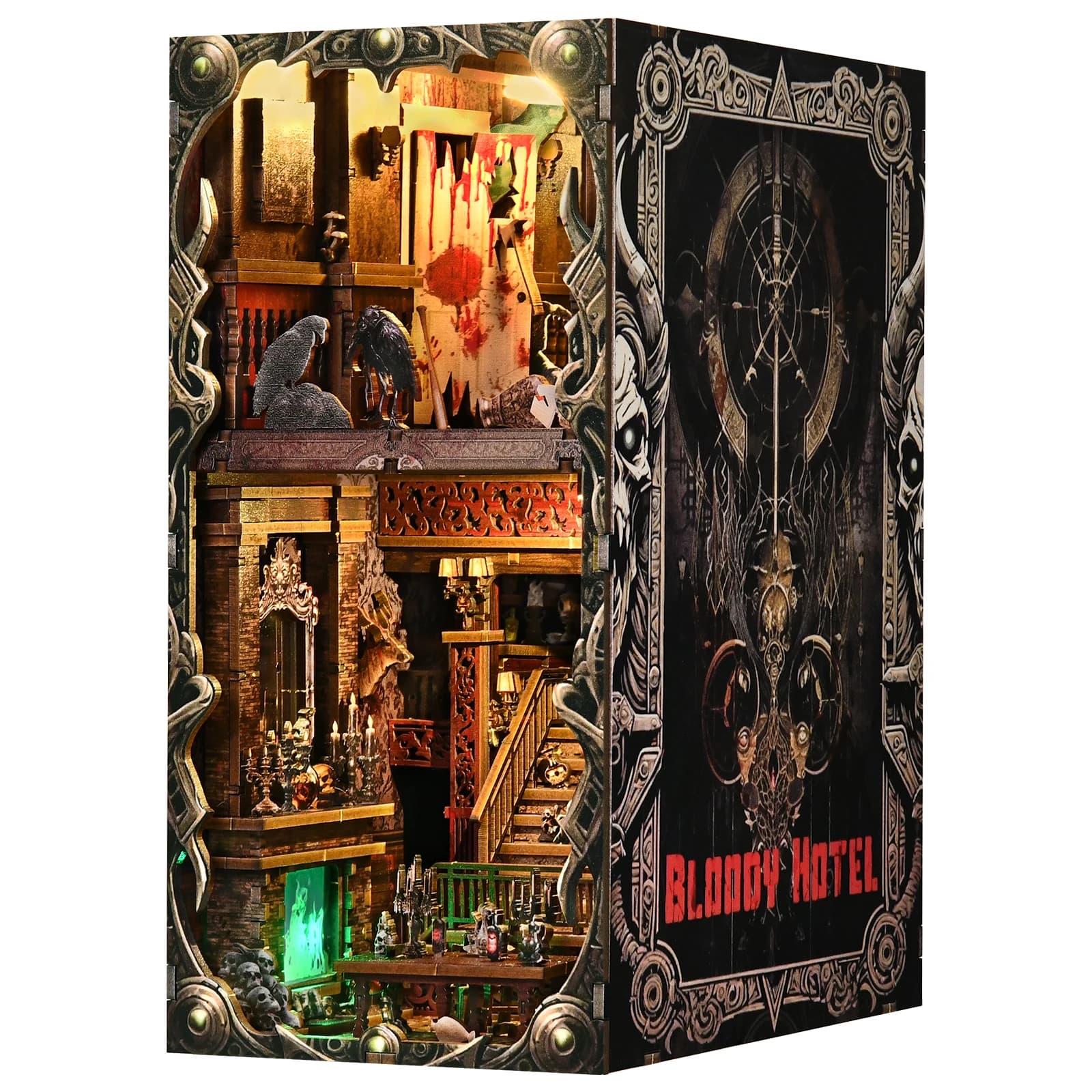 Kit de coin livre hôtel hanté Halloween 3D bricolage Puzzle en bois étagère à la main maison de poup
