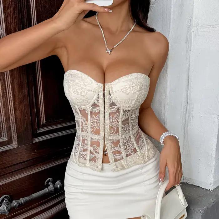 Niche Design couleur abricot brodé os de poisson sangle dos nu dentelle conception dames bustier tub