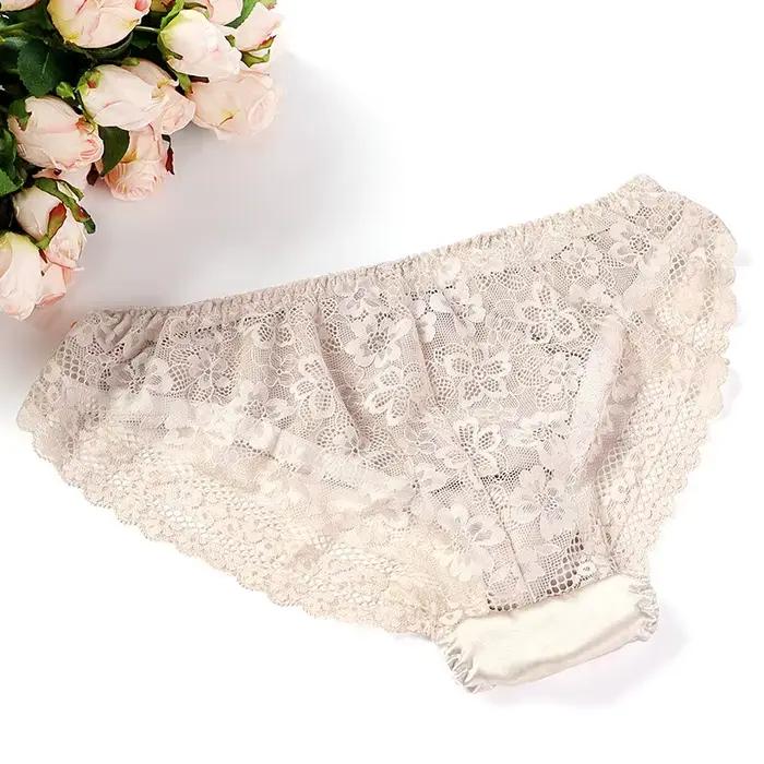 Culotte sexy en soie 100% naturelle pour femme, sous-vêtement en dentelle, sans couture, 2018