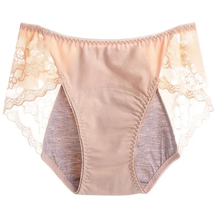 Culottes menstruelles pour femmes avec bordure en dentelle, respirantes, anti-fuites, douces et conf