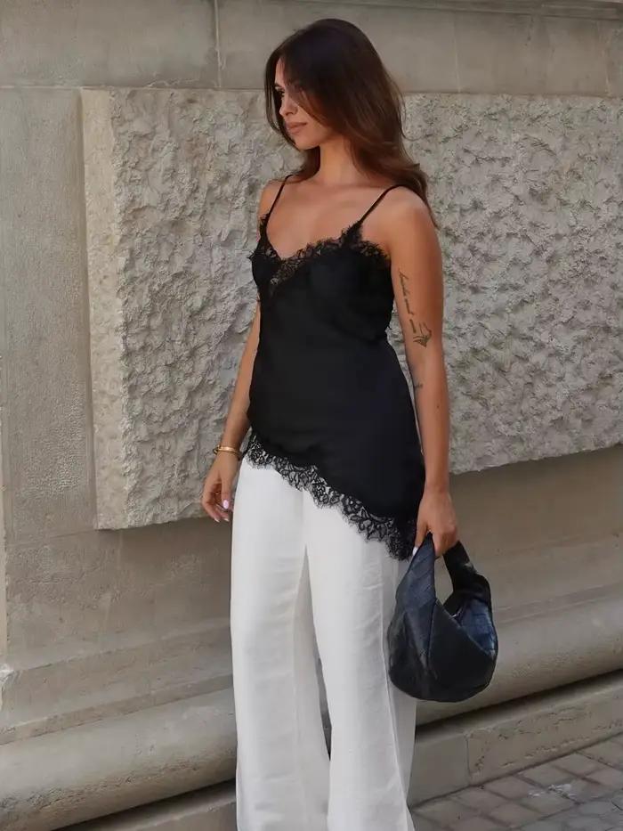 HH Sexy femmes asymétrique dentelle Slip hauts été femme dos nu sans manches épaules nues sous-vêtem