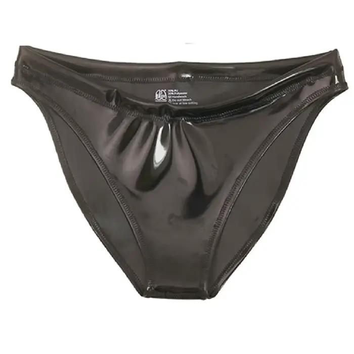 Double brillant en cuir PU culotte aspect mouillé PVC slips collants Sexy Tangas femmes scène Perfor