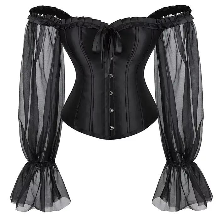 Femmes hors épaule haut Corset gothique Sexy surbuste Corsets gaine amincissante noir transparent à