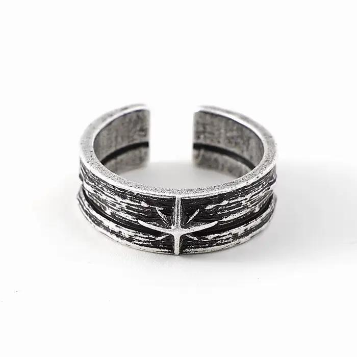 Bague ouverte réglable unisexe style punk gothique argenté étoilé, bijou artisanal rétro, cadeau pou