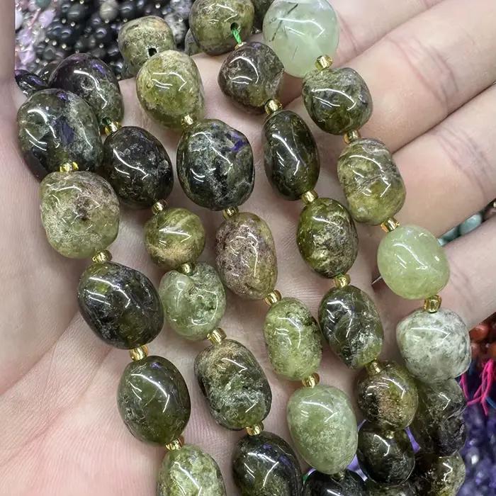 Perles en pierre de grenat vert naturel, irrégulières, à facettes, pour la fabrication de bijoux, co