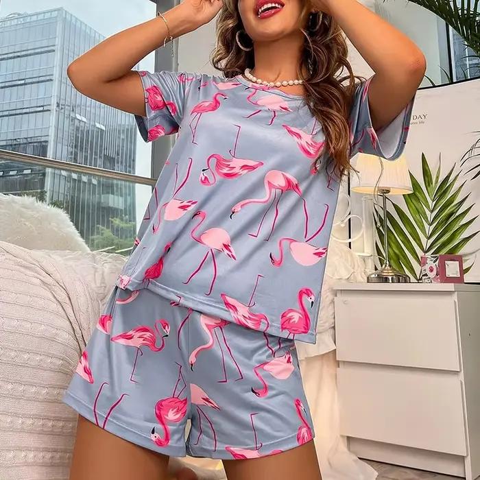 Ensemble de pyjamas à manches courtes pour femmes, haut et pantalon, vêtements de nuit, vêtements de