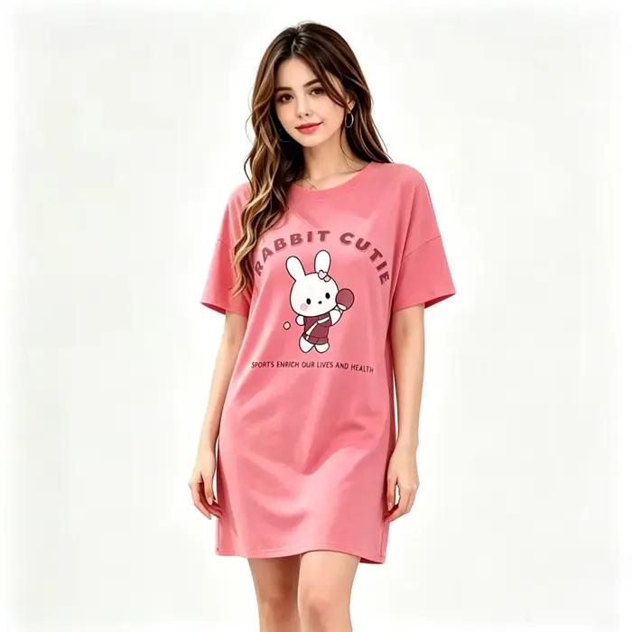 Chemise de nuit décontractée pour femme, douce et mignonne, motif lapin, pour toutes les saisons (pr