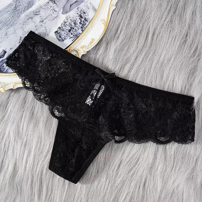 Culottes string en dentelle pour femmes, coupe brésilienne, taille basse, lingerie sexy transparente