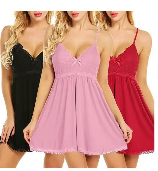 Nouvelle Robe de Nuit Sexy en Dentelle 2026 pour Femme, Col en V, Bretelles Fines, Chemise de Nuit,