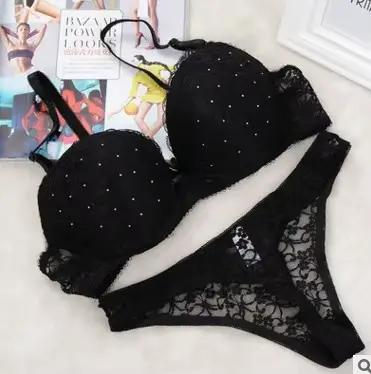 Ensemble soutien-gorge et string en dentelle pour femme, sous-vêtements push-up, bonnet ABC, grande