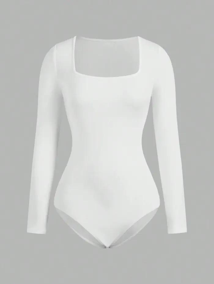 Body une pièce à manches longues pour femme, 3 pièces, col carré, entrejambe ouvert, Streetwear, vêt
