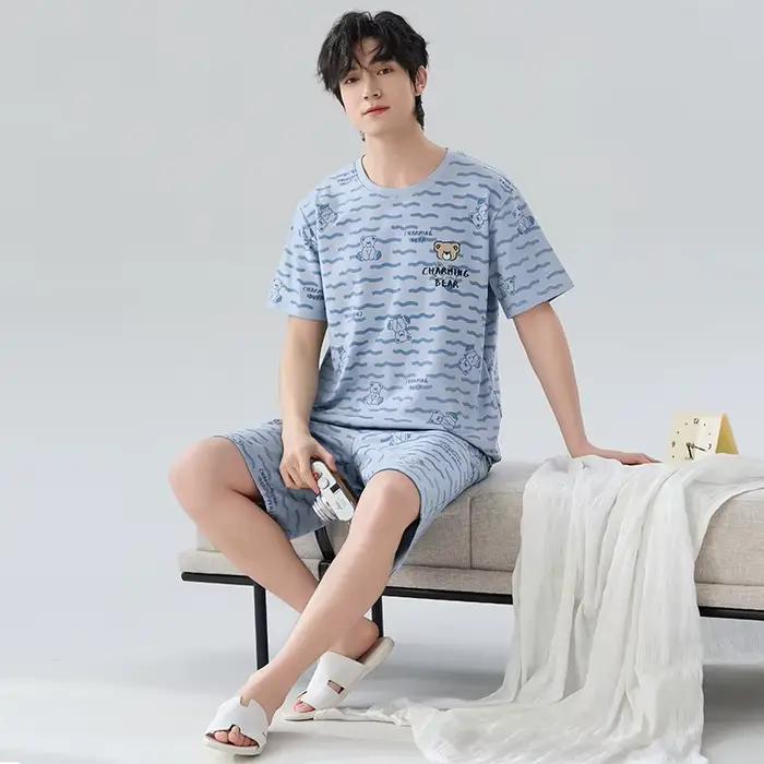 Grande taille M-4XL hommes pyjamas ensemble été 100% coton mignon dessin animé à manches courtes Pij